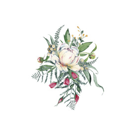 Peon and wildroses Wedding floral illustration