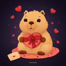 Capybara illustration for Valentine's Day 