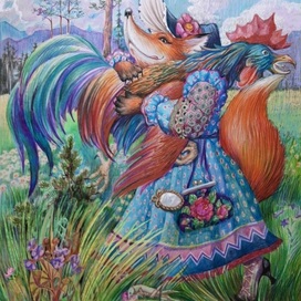 Illustration for the Russian fairy tale " The  cat and the  Rooster "