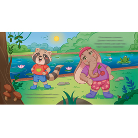 A spread from the children's book "Training with Rocky the Raccoon"