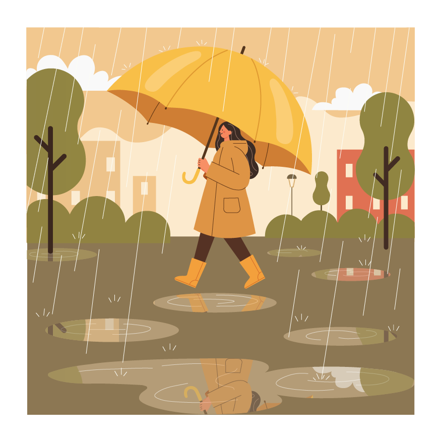 Walking through the city in the rain