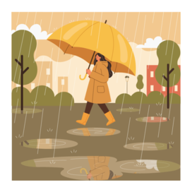 Walking through the city in the rain