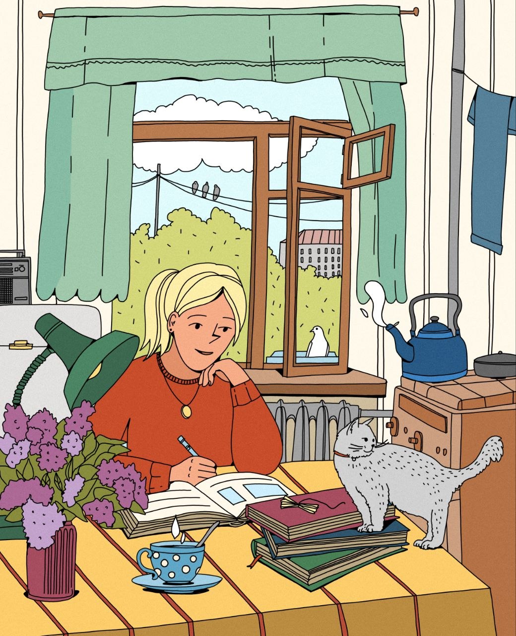 Magazine illustration of a girl in the kitchen