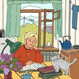 Magazine illustration of a girl in the kitchen