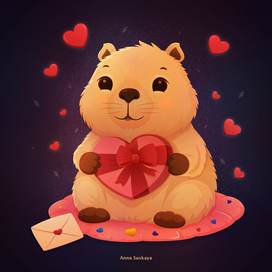 Capybara illustration for Valentine's Day 