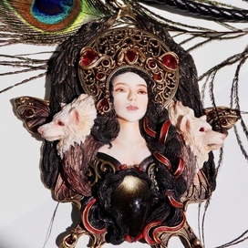 Alkonost, necklace with obsidian.