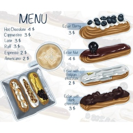 Coffee & Eclairs Menu