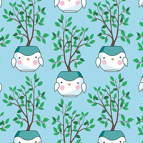 Bird pots. Botanical pattern.