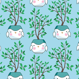 Bird pots. Botanical pattern.