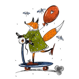 A fox on a scooter