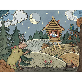 An illustration in the lubok style to the fairy tale from A. Afanasyev’s collection “The Old Woman Who Spoke Much.”