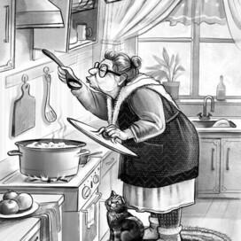 granny is cooking