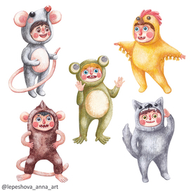 Five little animals. Character collection.
