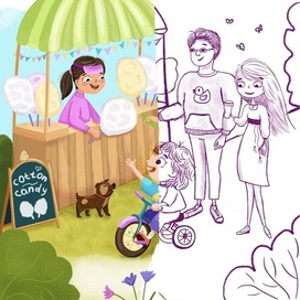 Children's Illustration "Cotton Candy Cart". From Sketch to Final Art.