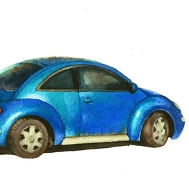 "A small blue car"