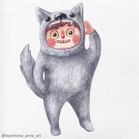 Five little animals. A wolf cub.