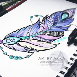 Feather. Tattoo sketch, tattoo flash. Перо эскиз тату