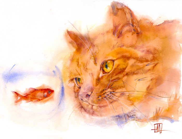 Рыжий кот с рыбкой / Ginger cat with a fish