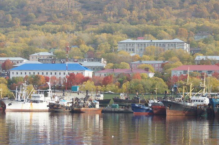 Порт в маленьком городке. Вид с бухты