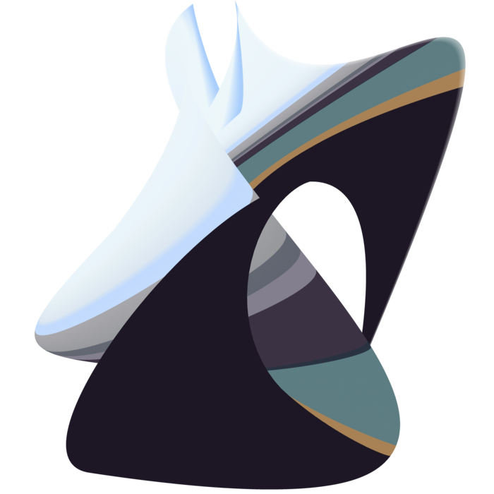 Volumetric curved abstract shape with bright strips and snow-blue ears