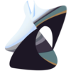 Volumetric curved abstract shape with bright strips and snow-blue ears