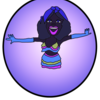 Cartoon image of a very joyful African girl in colorful carnival clothes