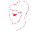 Profile portrait of a girl with big expressive eyes and lush hair gathered in a ponytail in on line art style