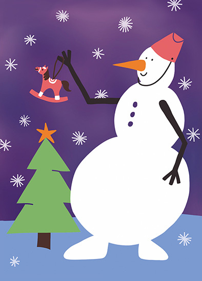 Открытка новогодняя со снеговиком
