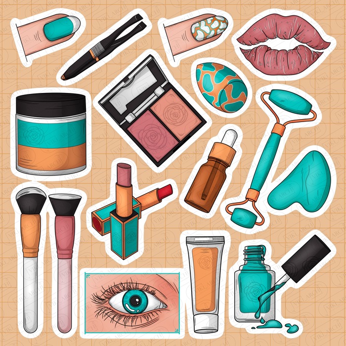 Набор с мини-иллюстрациями по теме: "Косметика"