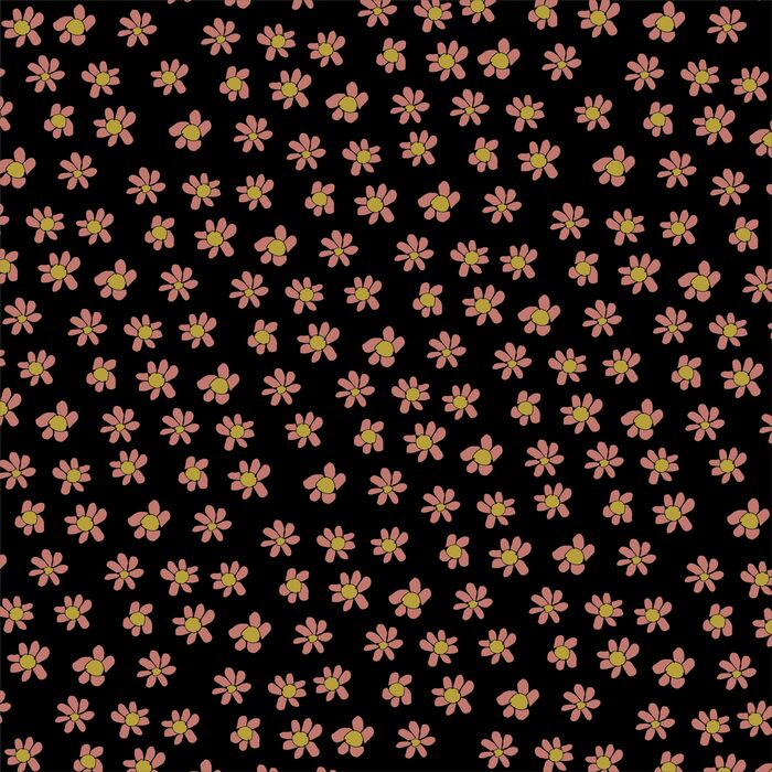 Цветочный детский принт на черном фоне, созданный на основе детского рисунка