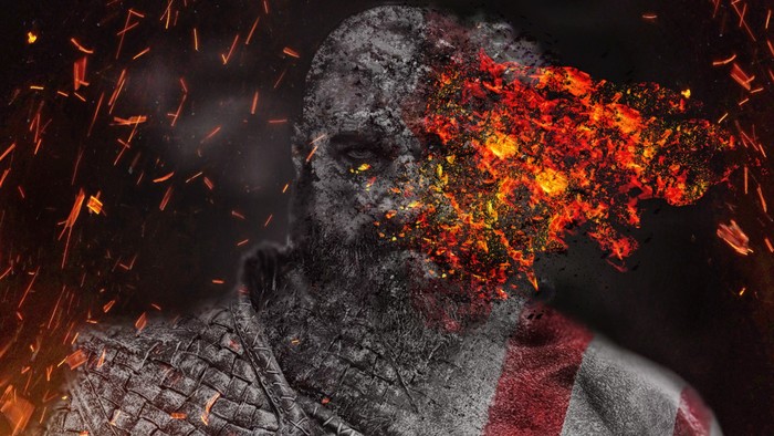 Обработка фотографии  игрового, персонажа кратоса из игры God of War