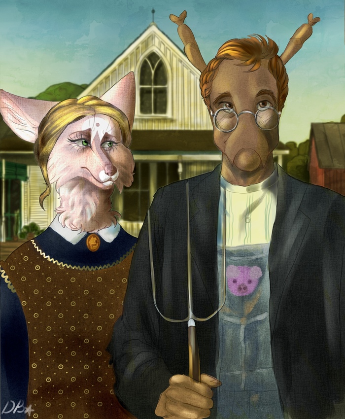 Копия картины "Американская готика"