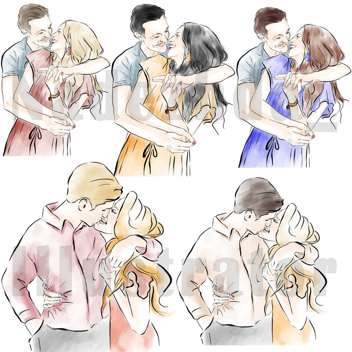 Набор Рисунков Любовь Влюбленная пара в формате JPEG и PNG