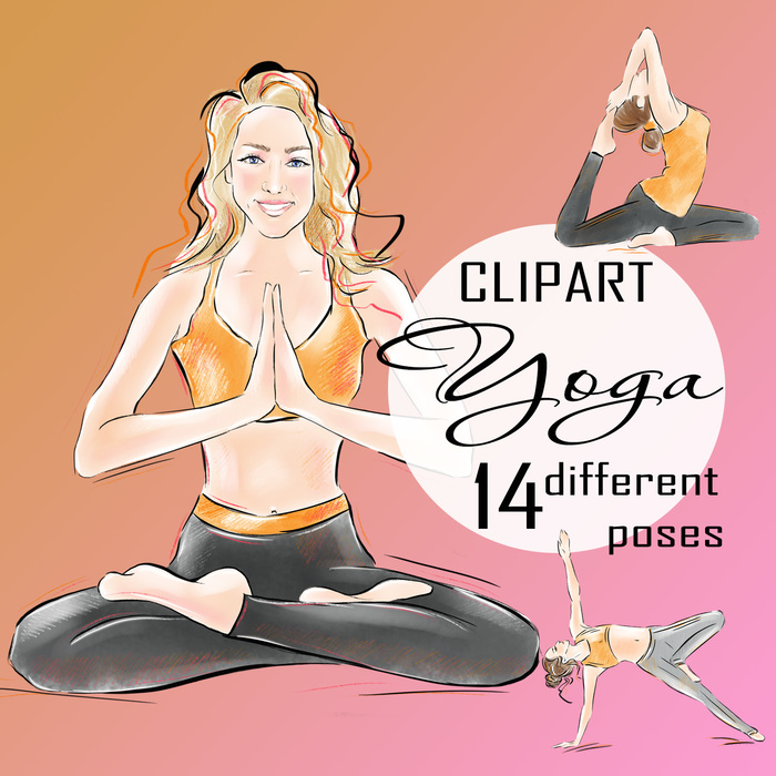 Набор 14 картинок на прозрачном фоне "Йога"