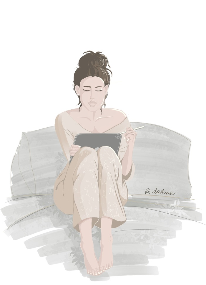 Девушка рисует на планшете