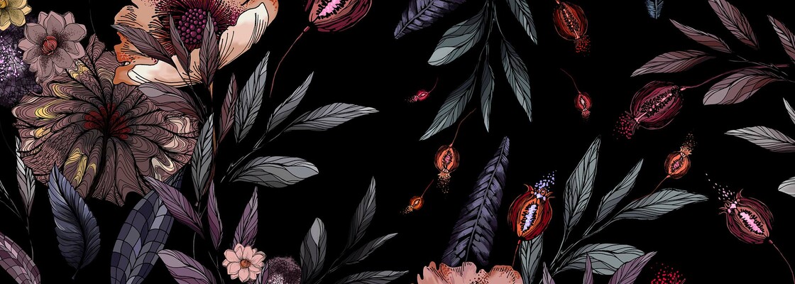 Main decorative night jungle flowers illustration