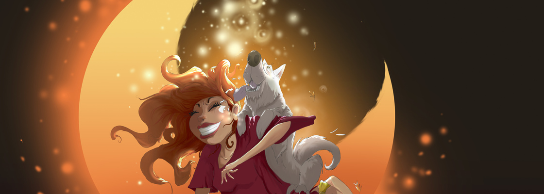 Main girl and dog stock