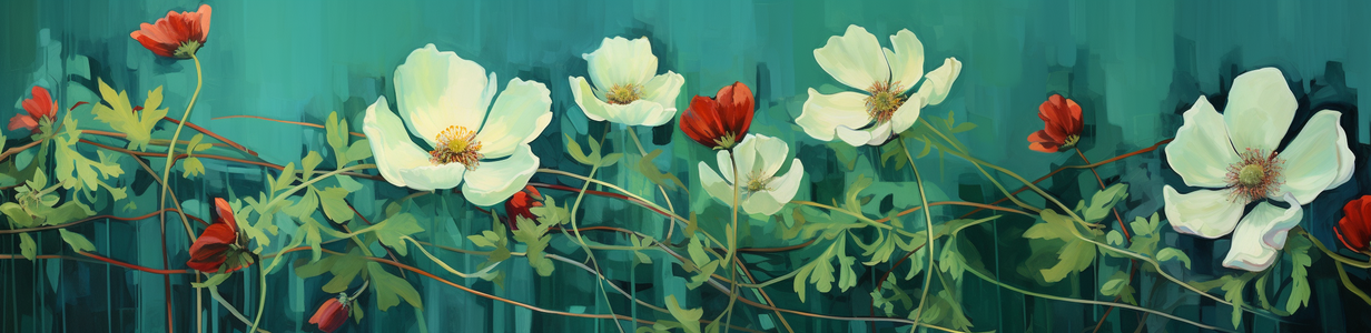 Main soff.cherry flowers on a green background in the style of darkl ba362078 b42d 4739 b76e 23c41f89f4a3